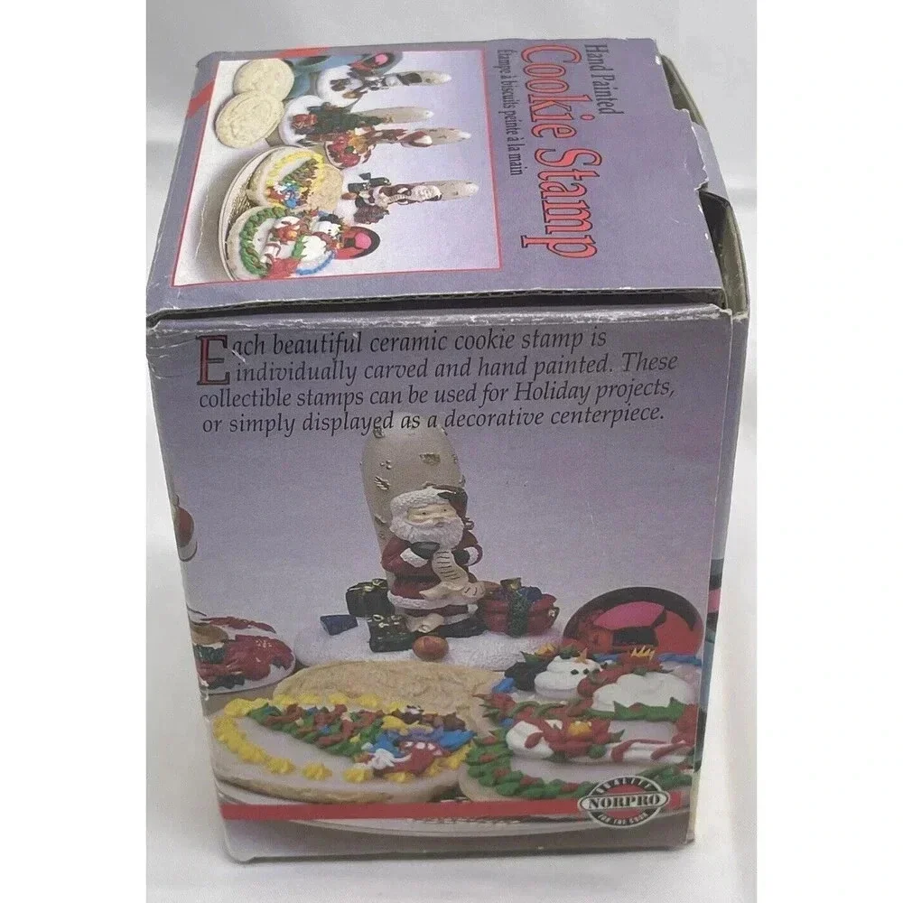 Vintage Norpro Christmas Tree Hand Painted Cookie Stamp 5” In Box